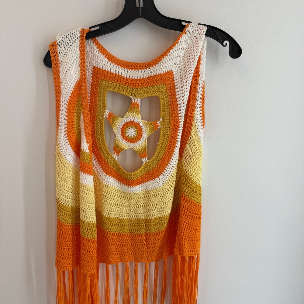 Colorful Crochet Vest with Star Design NWT